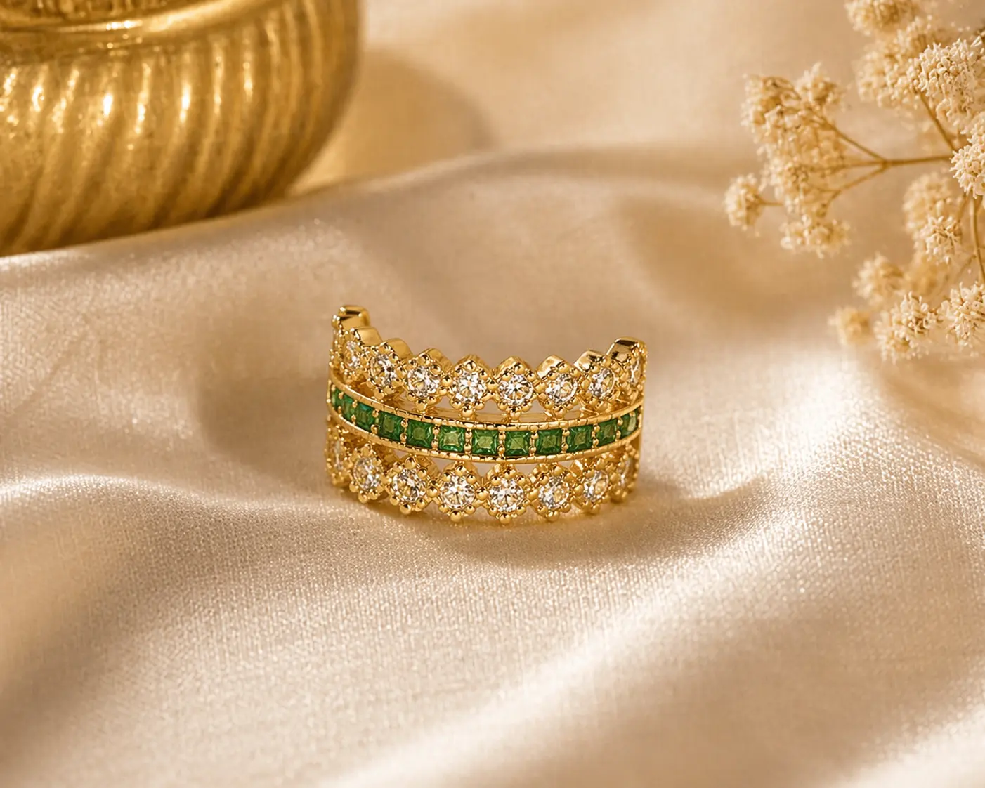 Royal Triple-Row Lace Eternity Ring – Adjustable