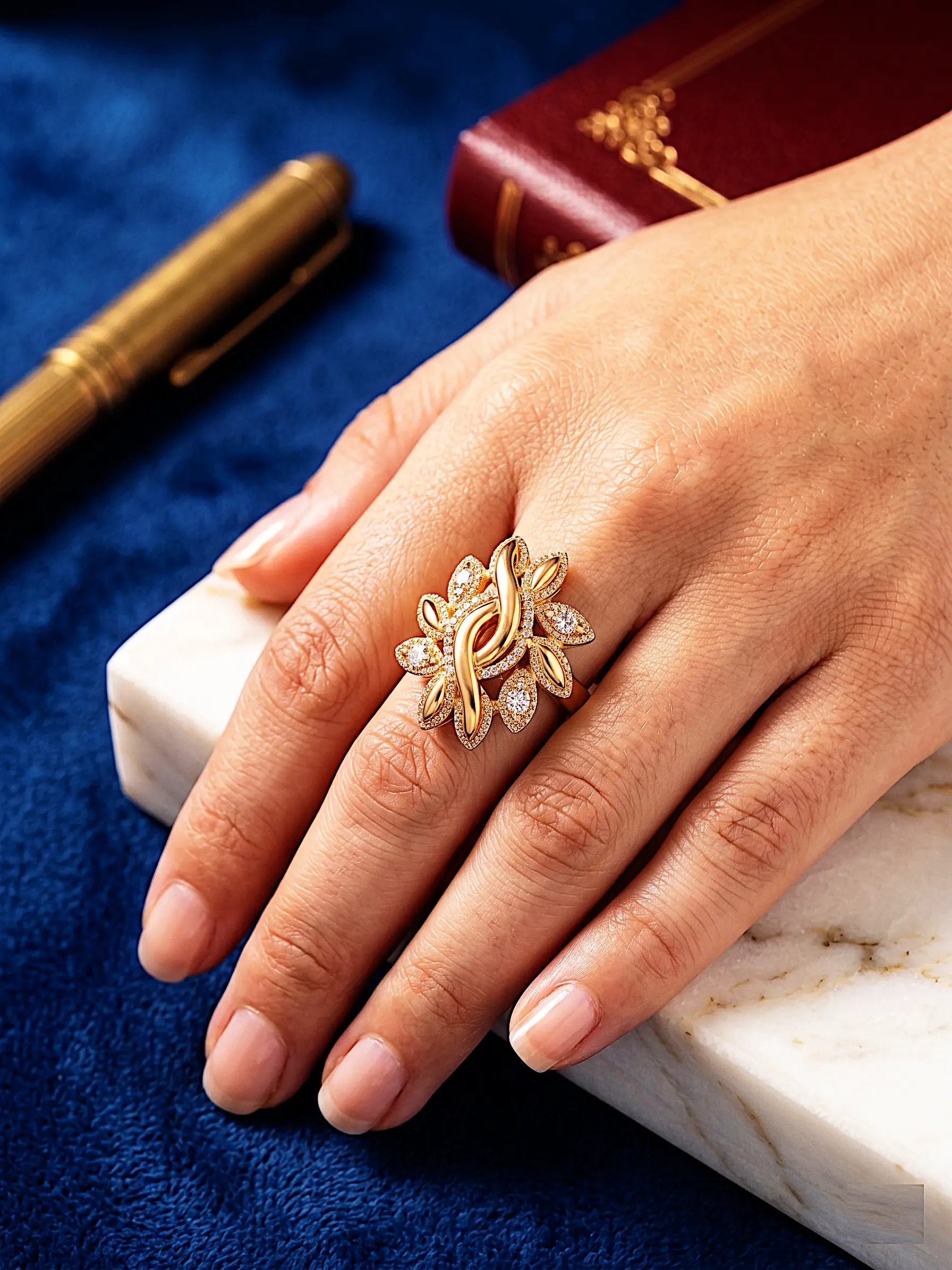 Empress Eternal Leaf Statement Ring – 18K Gold Plated with Zirconia Accents - Image 2