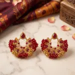 Regal Crescent Mosaic Studs – Garnet & Amber Beaded Chandbali Earrings