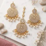 Imperial Mandala Tikka Set – 3-Piece Gold & Crystal Maang Tikka Collection with Pearl Drops