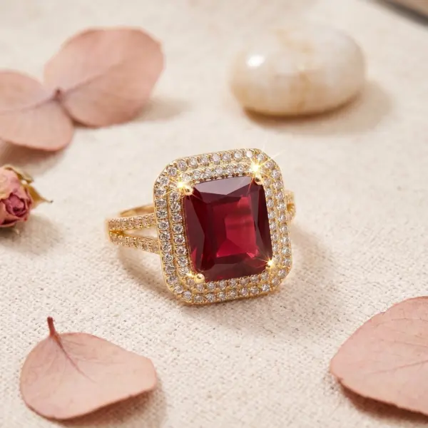Radiant Sovereign Double Halo Ring – Emerald-Cut - Adjustable Size