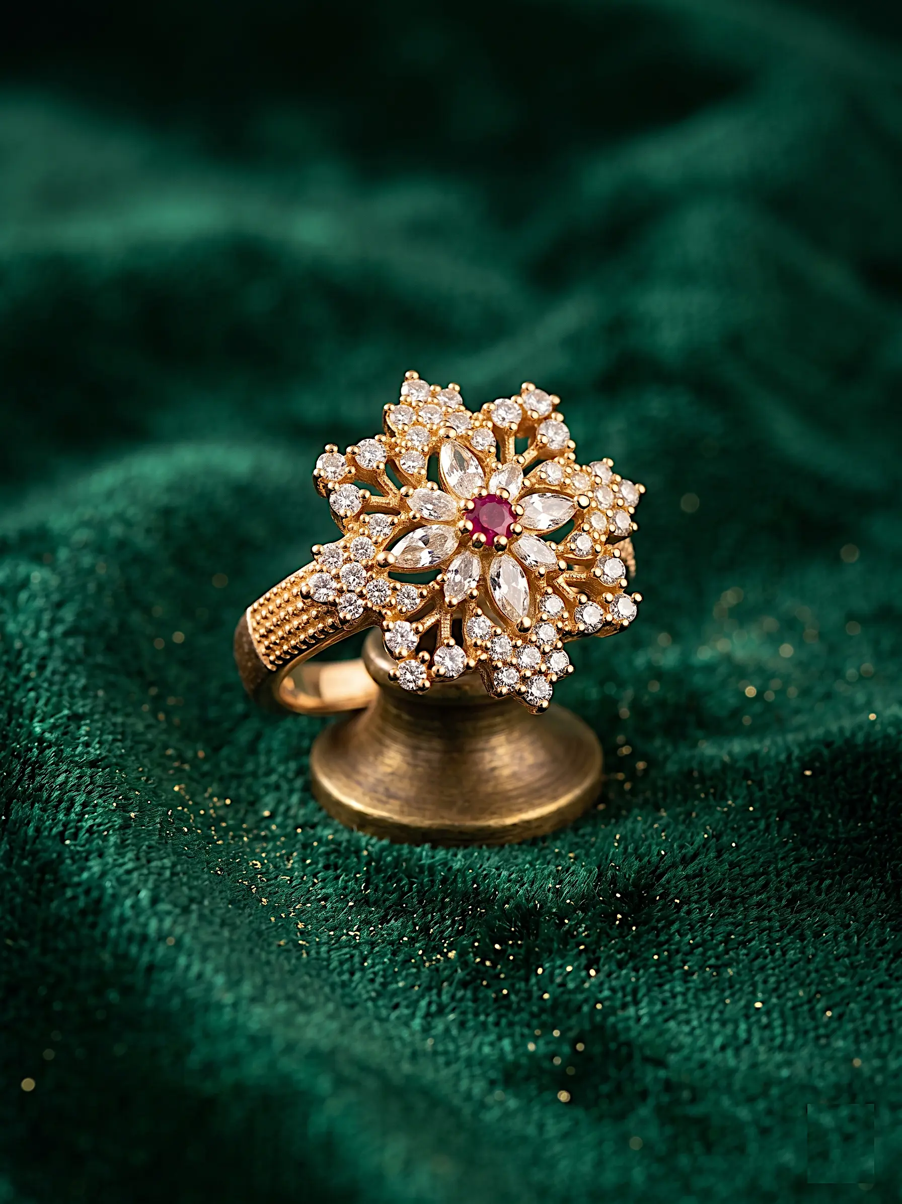 Vintage Snowflake Bloom Statement Ring – Adjustable Band - Image 3