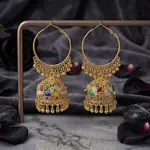 Solaris Hoop Jhumkas – Large Gold Halo Earrings with Multi Color Stones