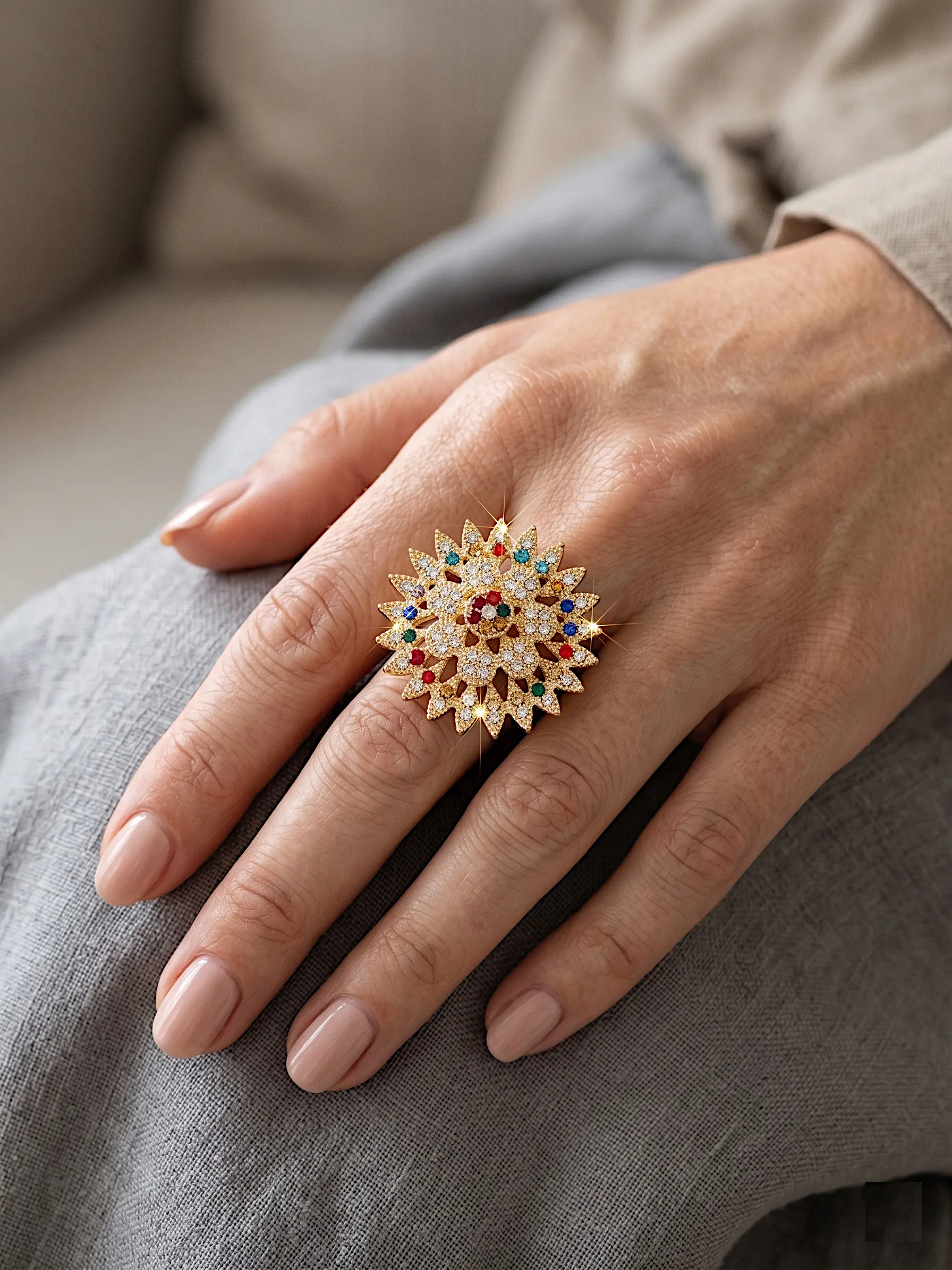 Solaris Blooming Sunburst Statement Ring – Multi Colors - Image 5