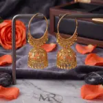 Solaris Hoop Jhumkas – Large Gold Halo Earrings with Peach Color Stones