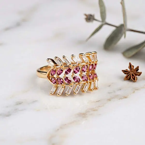 Infinite Chevron Baguette Ring – Pink Adjustable