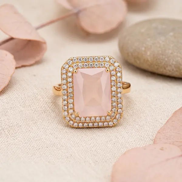Radiant Sovereign Double Halo Ring – Emerald-Cut Pink - Adjustable Size