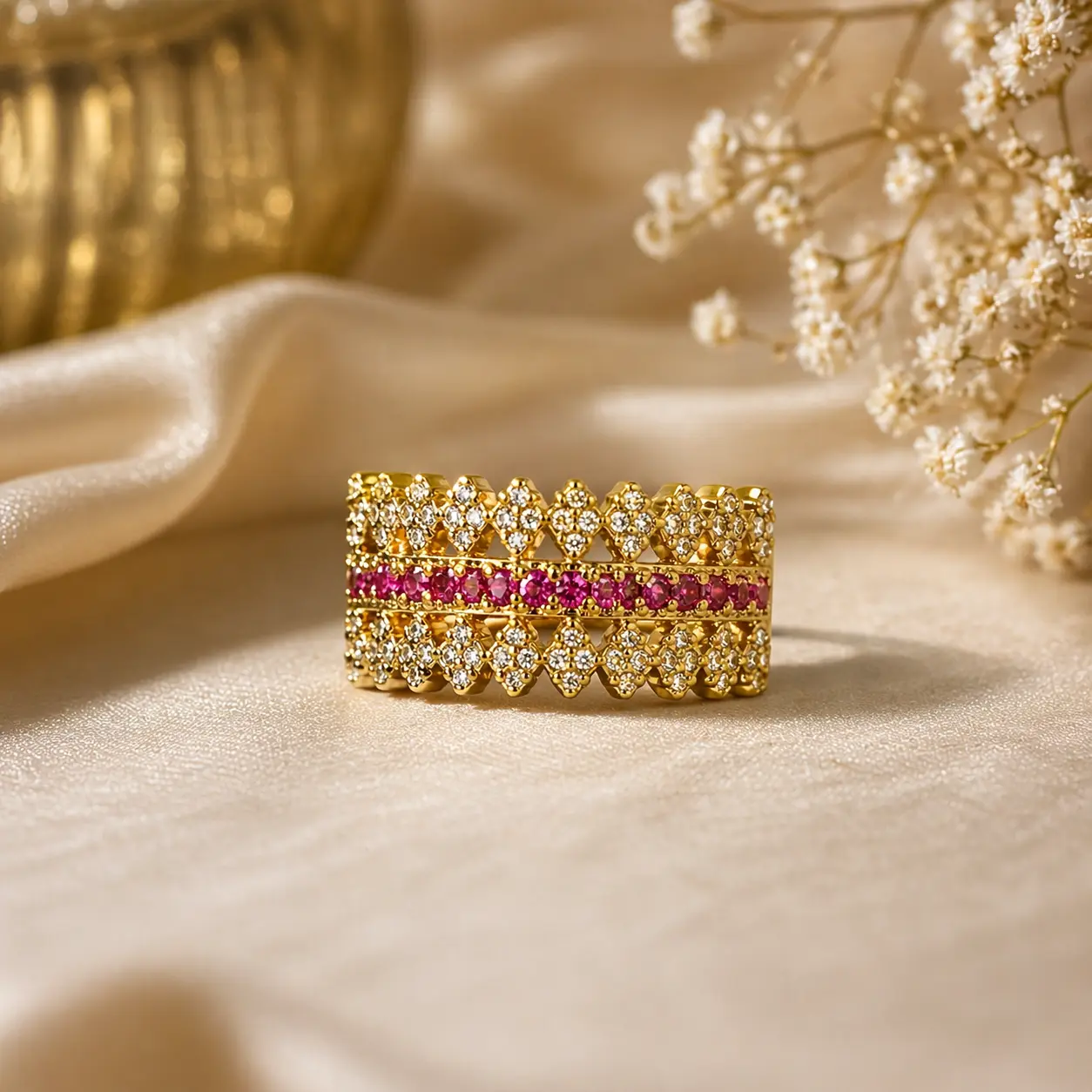 Royal Triple-Row Lace Eternity Ring – Adjustable - Image 3