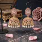 Kaleidoscope Heritage Jhumkas – Multi-Stone Gold Filigree Earrings with Pearl Drops