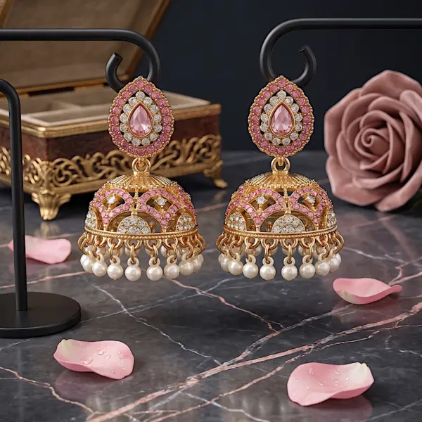 Kaleidoscope Heritage Jhumkas – Multi-Stone - PINK