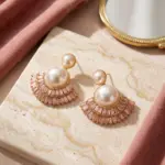 Art Deco Fan Pearl Studs – Tiered Baguette Sunburst Earrings