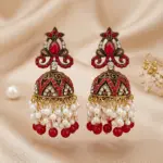 Imperial Floral Jhumkas – Traditional Filigree Drop Earrings - RED