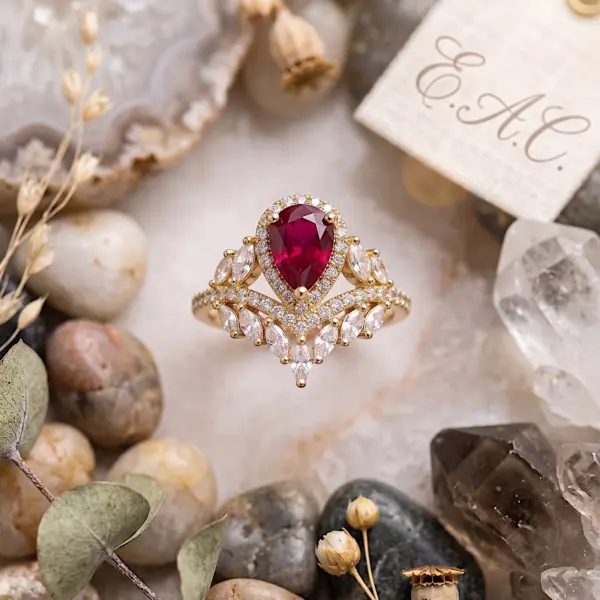 Royal Teardrop Crown Ring – Contoured Halo Design