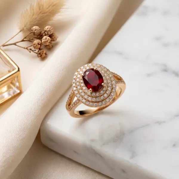 Grand Majestic Triple Halo Oval Ring – Split-Shank Adjustable Size