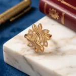 Empress Eternal Leaf Statement Ring – 18K Gold Plated with Zirconia Accents