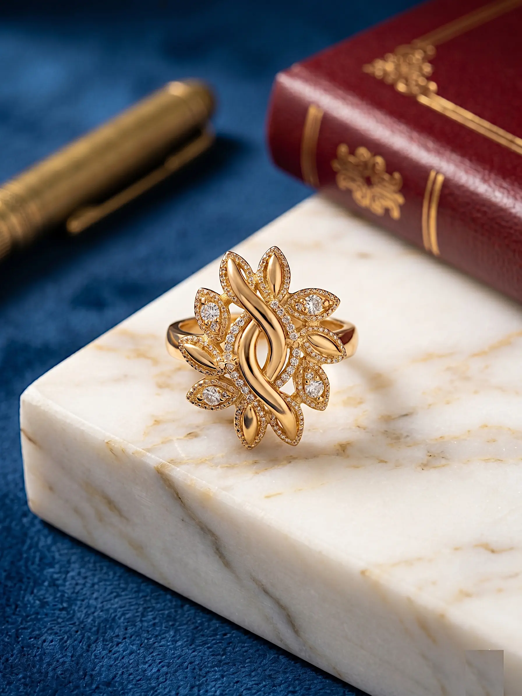 Empress Eternal Leaf Statement Ring – 18K Gold Plated with Zirconia Accents