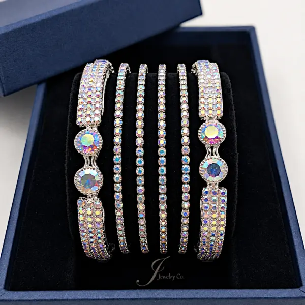 Prism Wave – Iridescent Aurora Crystal Statement Bangle Set