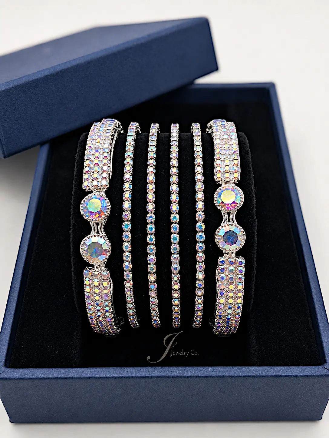 Prism Wave – Iridescent Aurora Crystal Statement Bangle Set