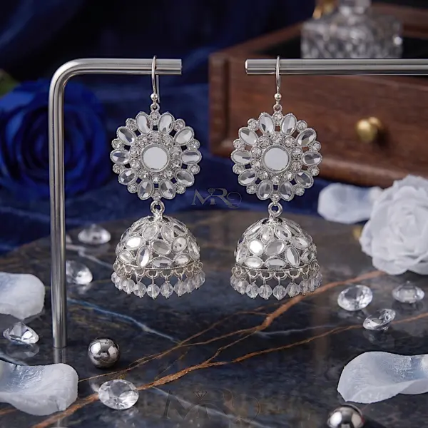 mirror jhumka silver