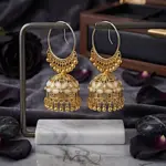 Solaris Hoop Jhumkas – Large Gold Halo Earrings with White Color Stones
