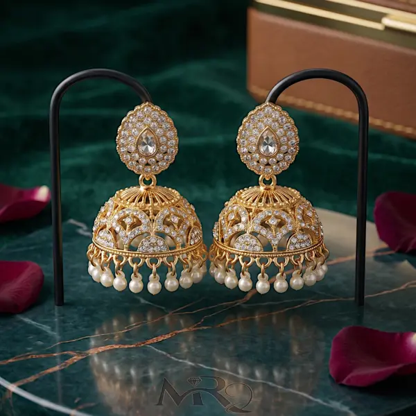 Kaleidoscope Heritage Jhumkas – Multi-Stone - WHITE