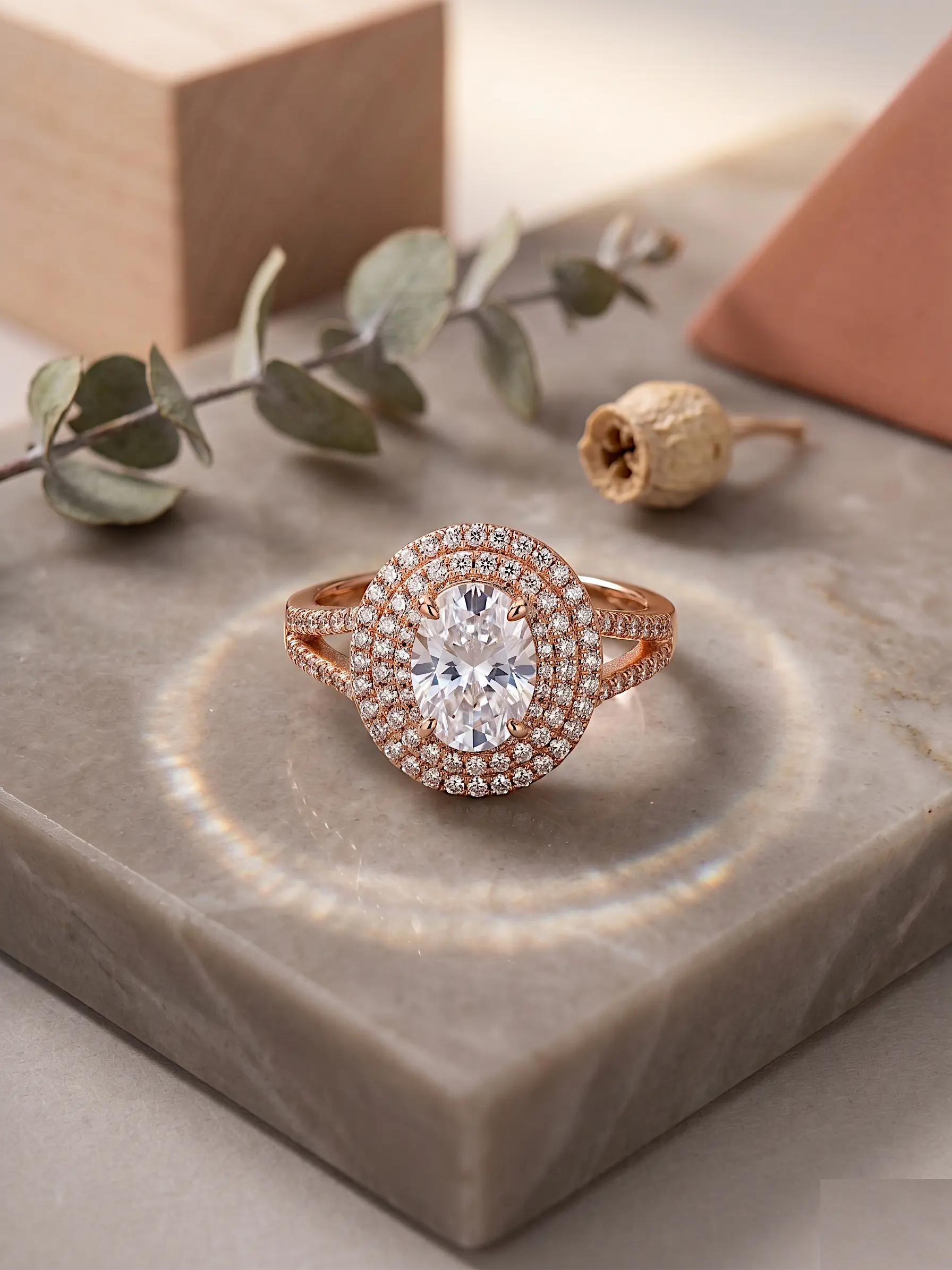 Grand Majestic Triple Halo Oval Ring – Split-Shank Adjustable Size - Image 7