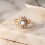 Radiant Bloom Sunflower Statement Ring - White Adjustable Fit