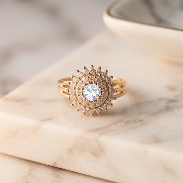 Radiant Bloom Sunflower Statement Ring - White Adjustable Fit