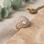 Grand Majestic Triple Halo Oval Ring – White Adjustable Size