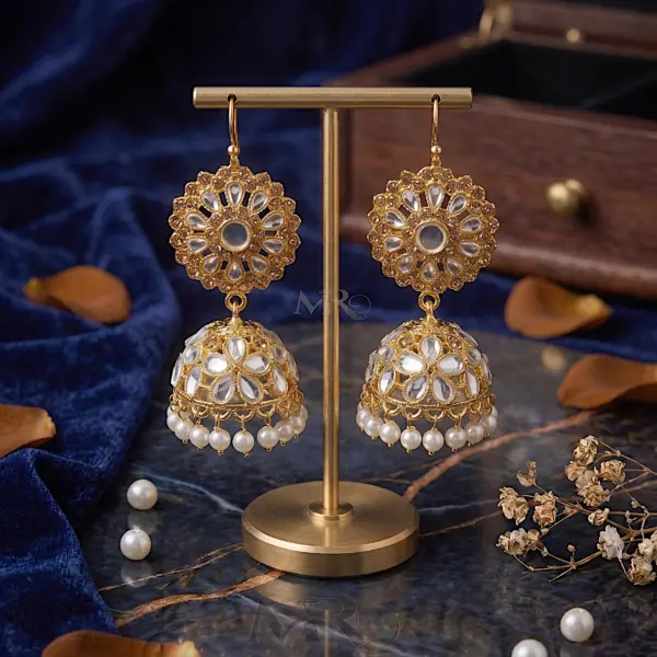 mirror jhumka gold