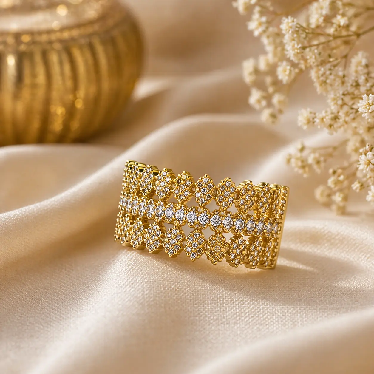 Royal Triple-Row Lace Eternity Ring – Adjustable - Image 2