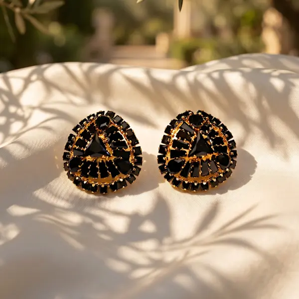 Trillion Sunburst Statement Studs – Mosaic Earrings - BLACK