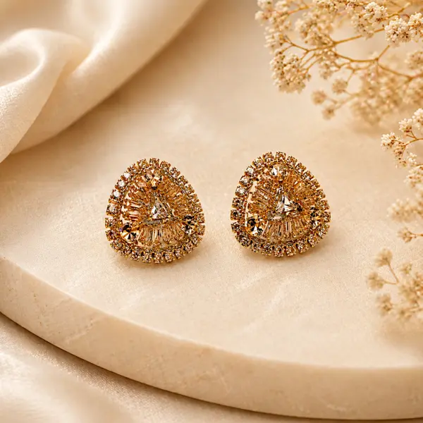 Trillion Sunburst Statement Studs – Mosaic Earrings - GOLD