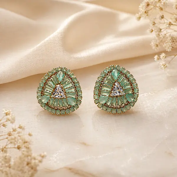 Trillion Sunburst Statement Studs – Mosaic Earrings - GREEN