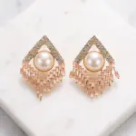 Deco Rhombus Pearl Drop Earrings – PINK