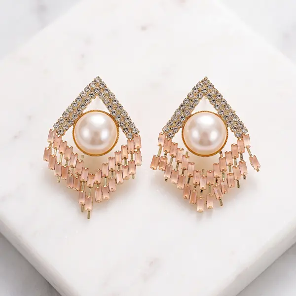 Deco Rhombus Pearl Drop Earrings – PINK
