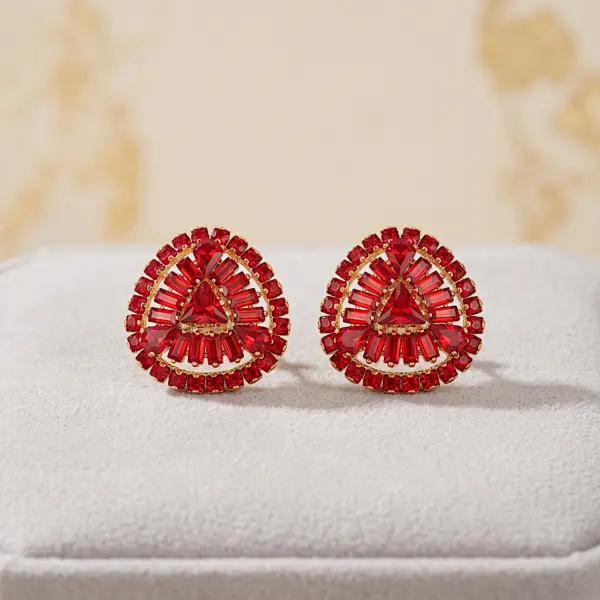 Trillion Sunburst Statement Studs – Mosaic Earrings - RED
