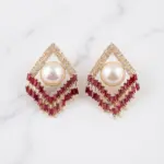 Deco Rhombus Pearl Drop Earrings – RED