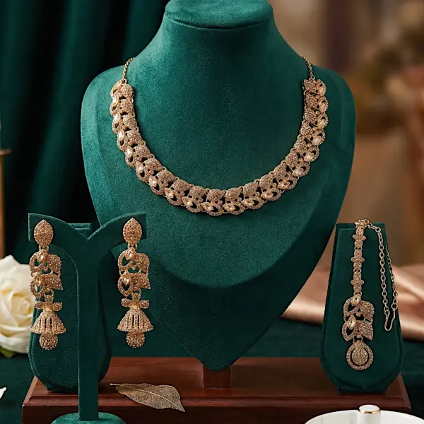 Gold Jhumka Crystal Jewelry Set