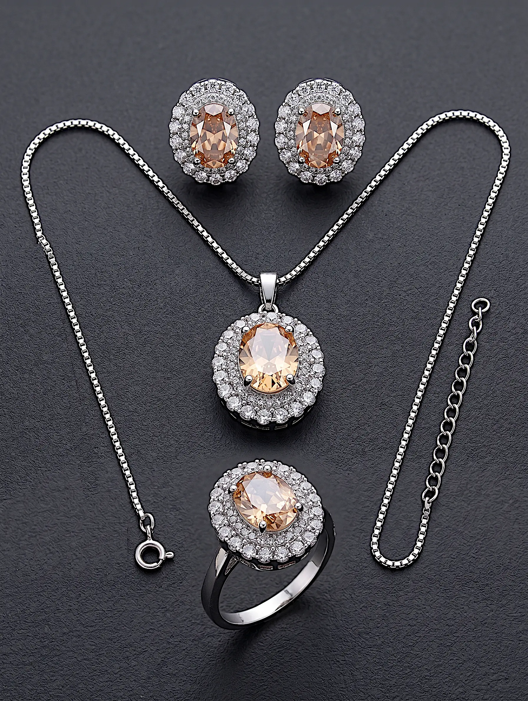 Champagne Crystal Jewelry Set SilverChampagne Crystal Jewelry Set Silver - Image 2