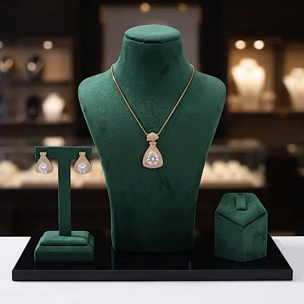 Gold Teardrop Pendant Set Zircon