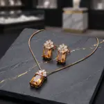 Amber Emerald Cut Pendant Set Gold