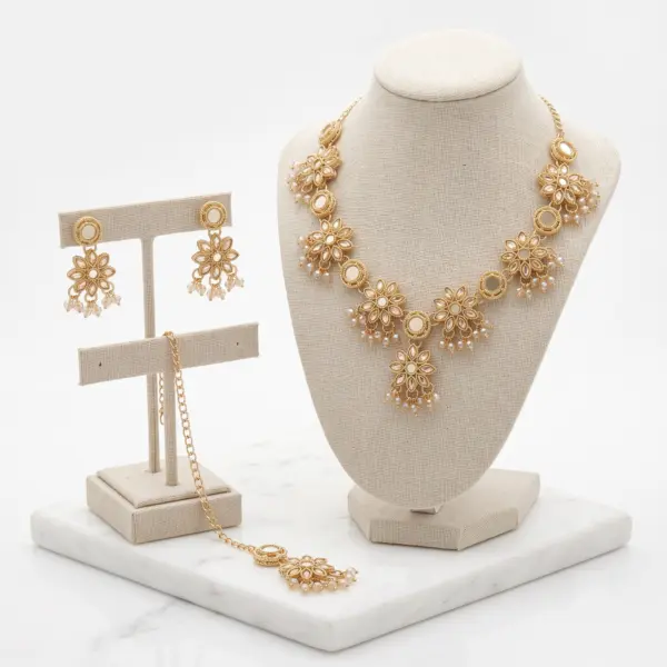 Product Title: Floral Kundan Jewelry Set